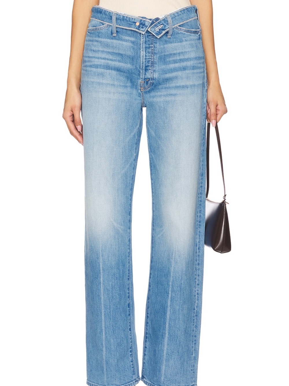 MOTHER Light Blue Wide-Leg Jeans with Belted Waist